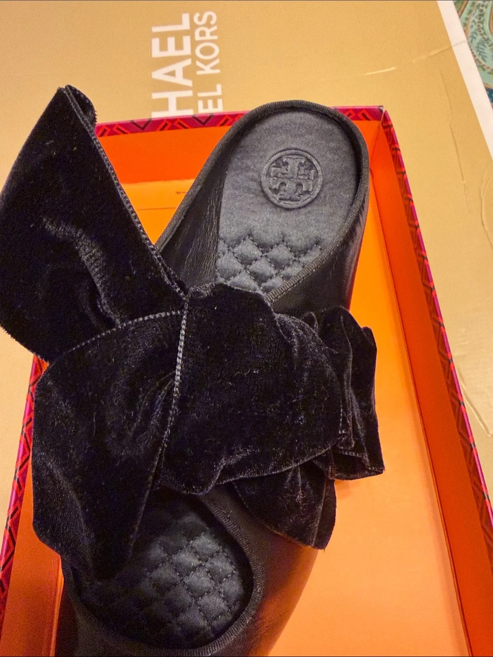 Tory Burch Black Pointed-Toe Velvet Bow Mules